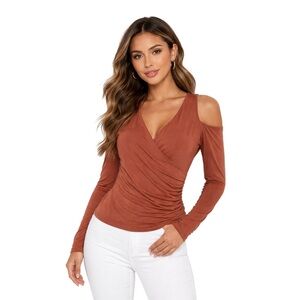 INC International Concepts Polished Knits Wrap Blouse – Root Beer (Size M) NWT